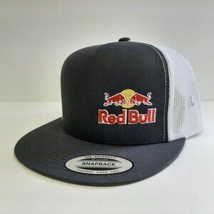 Red Bull Flat Bill Mesh Snapback Hat Cap Embroidered Logo